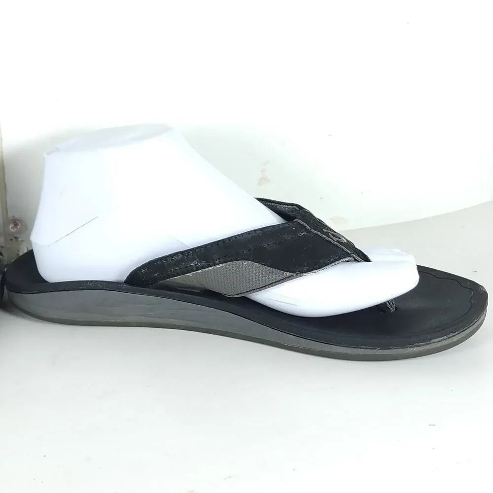 Olukai Men's Ohana US9? Black Gray Slip On Flat Thong Sandals
